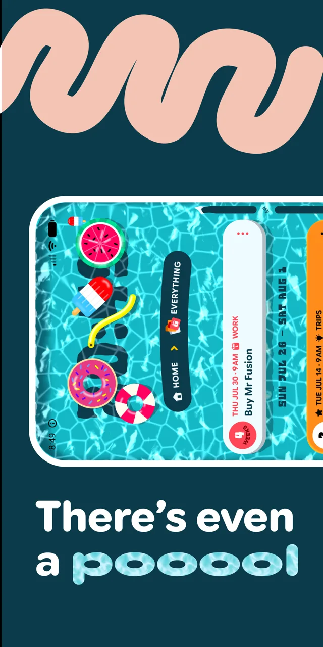 Headscratch pool theme with a task list floating on water — there's even a pool